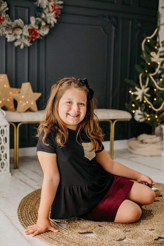 Black Peplum Shirt with a golden pocket